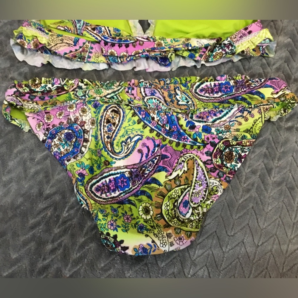Lucky Brand Neon Paisley Bikini Swimsuit Size Medium - Picture 6 of 8